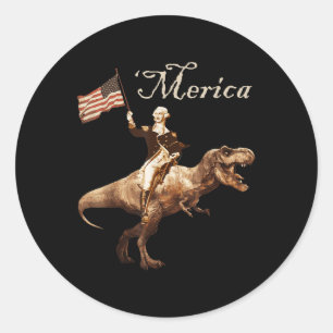 Pegatina Redonda George Washington Riding A Tyrannosaurus Rex Meric