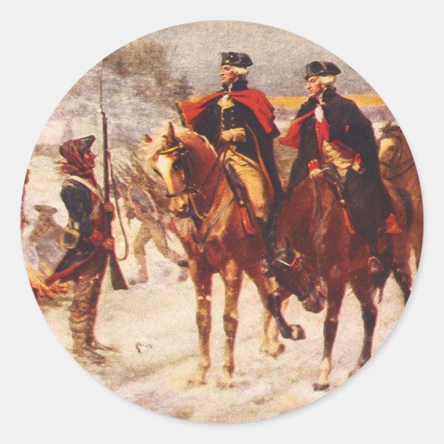 Pegatina Redonda George Washington y Lafayette en Valley Forge (Anverso)