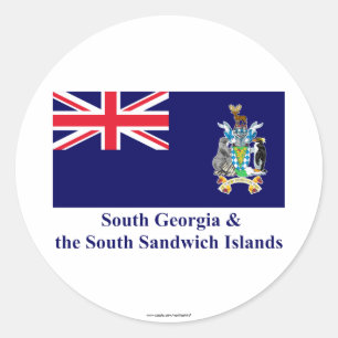 Pegatina Redonda Georgia del Sur y la bandera de las Islas Sandwich