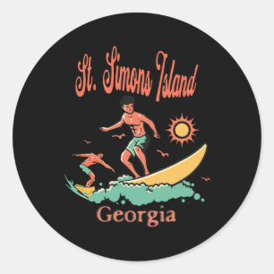 Pegatina Redonda Georgia St. Simons Island Ga Surfista Surfing Pesc