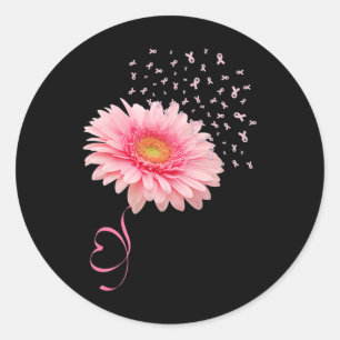 Pegatina Redonda Gerbera Daisy Flower Cinta Polen Cáncer de Mama M