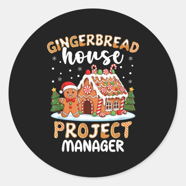 Pegatina Redonda Gerente de Proyecto de Casa de Jengibre Navidad Ga (Anverso)