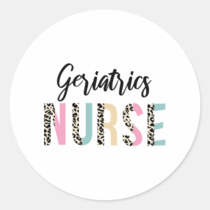 Pegatina Redonda Geriatría Enfermera Cute Leopard Design - Gracioso