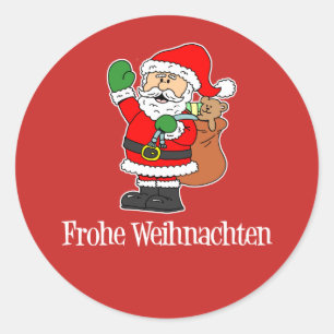 Pegatina Redonda German Christmas Santa Frohe Weihnachten