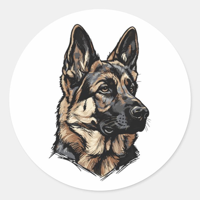 Pegatina Redonda German Shepherd Art (Anverso)