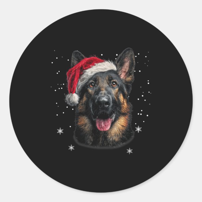 Pegatina Redonda German Shepherd Christmas Funny Santa Hat Dog Xmas (Anverso)