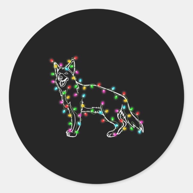 Pegatina Redonda German Shepherd Dog Tree Christmas Sweater Xmas Do (Anverso)