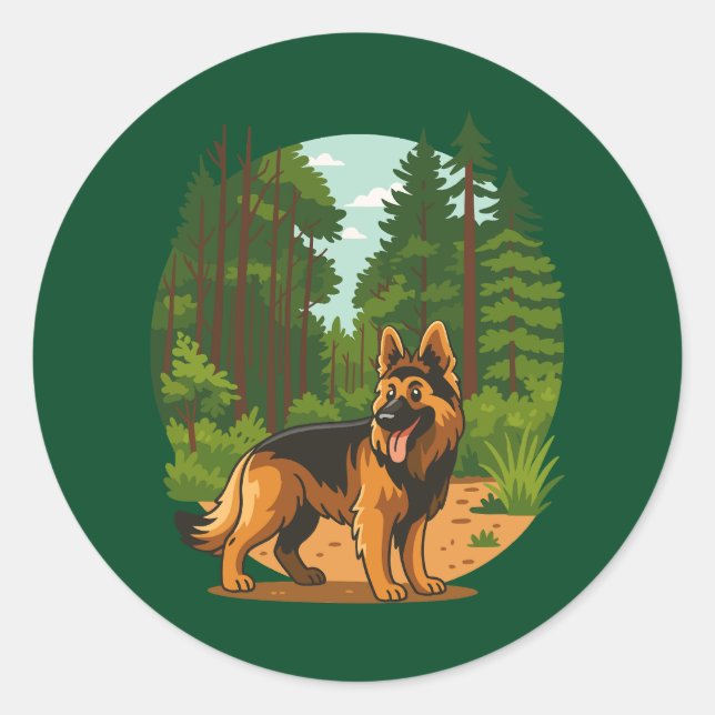 Pegatina Redonda German Shepherd Forest Adventure Dog  (Anverso)