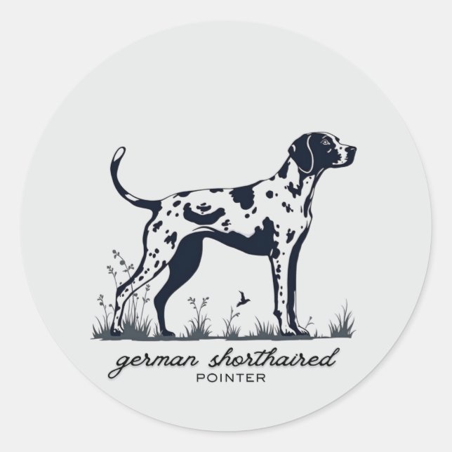 Pegatina Redonda German Shorthaired Pointer Pointing Silhouette (Anverso)