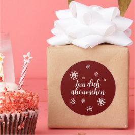 Pegatina Redonda Geschenkaufkleber - Schneesterne - dunkelrot