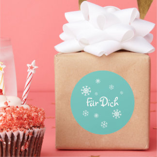 Pegatina Redonda Geschenkaufkleber - Schneesterne - türkis