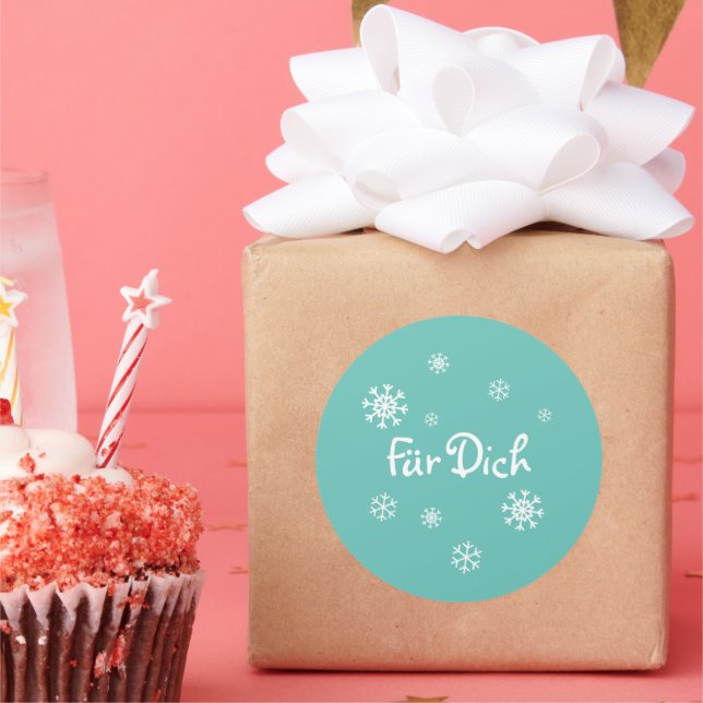 Pegatina Redonda Geschenkaufkleber - Schneesterne - türkis (Fiesta)