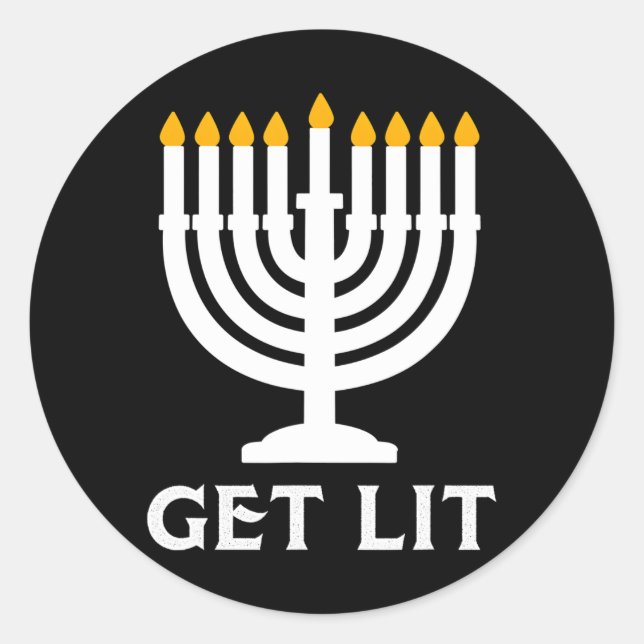 Pegatina Redonda Get Lit Hanukkah Menorah (Anverso)