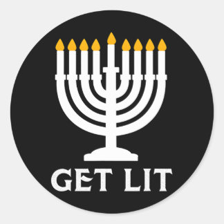 Pegatina Redonda Get Lit Hanukkah Menorah