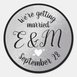 Pegatina Redonda get married circle gray / faux silver wedding