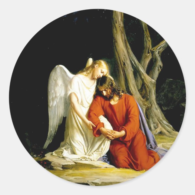 Pegatina Redonda Gethsemane Carl Bloch (Anverso)