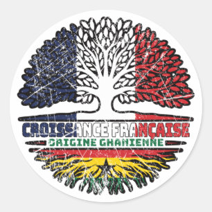 Pegatina Redonda Ghana: Árbol francés ghanés, bandera de raíces