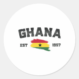 Pegatina Redonda Ghana Este. Día de la Independencia de la Bandera 