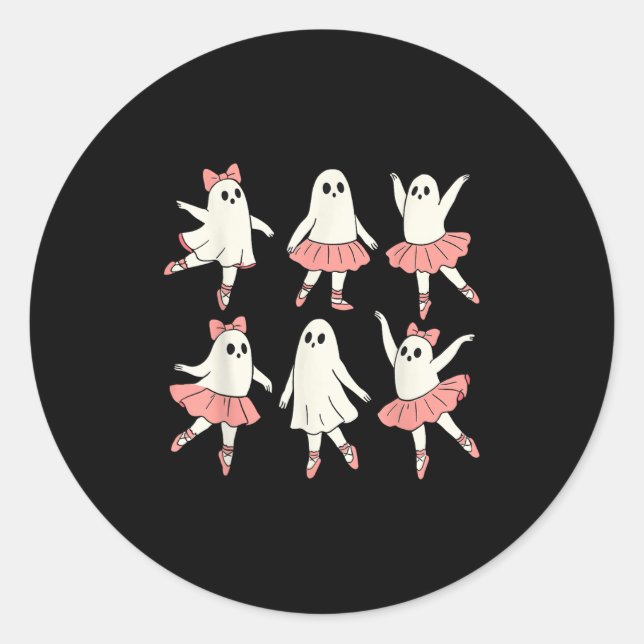 Pegatina Redonda Ghost Ballerina Ballet Dance Teacher Halloween Cos (Anverso)