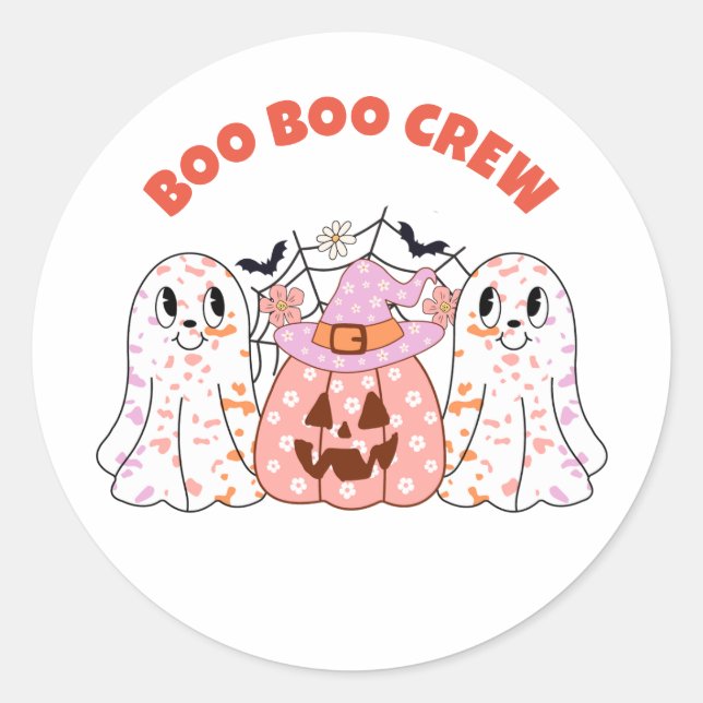 Pegatina Redonda Ghost Boo Crew Halloween Personalizado (Anverso)