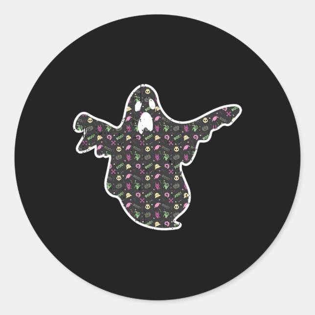 Pegatina Redonda Ghost Boo Grim Reaper Mompkin patrón Halloween Fác (Anverso)