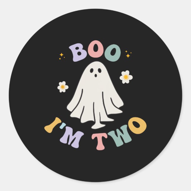 Pegatina Redonda Ghost Boo Soy Dos Años Segundo Nacimiento Niños Ha (Anverso)