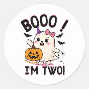 Pegatina Redonda Ghost Boo Soy el niño de dos años de nacimiento Ha