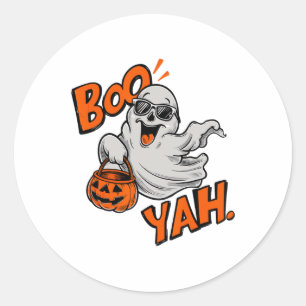 Pegatina Redonda Ghost Boo Yah Funny Halloween Shirt Spooky Booyah