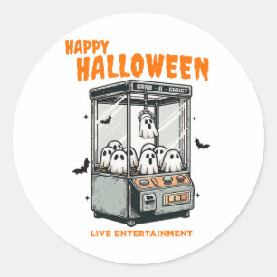 Pegatina Redonda Ghost Claw Game Happy Halloween