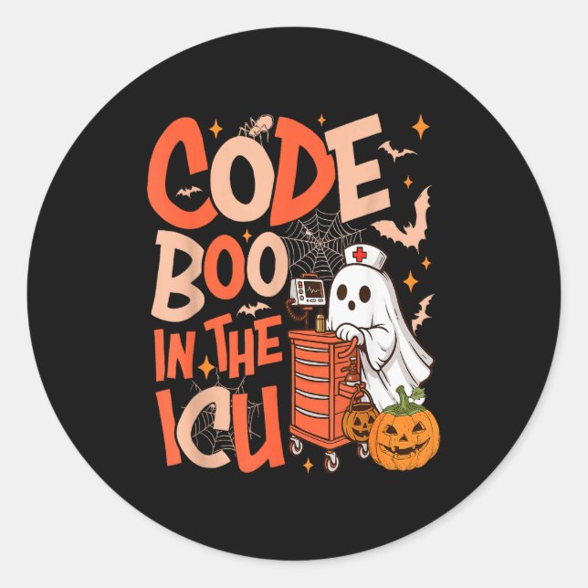 Pegatina Redonda Ghost Code Boo In The Icu Nursing Nurse Halloween  (Anverso)