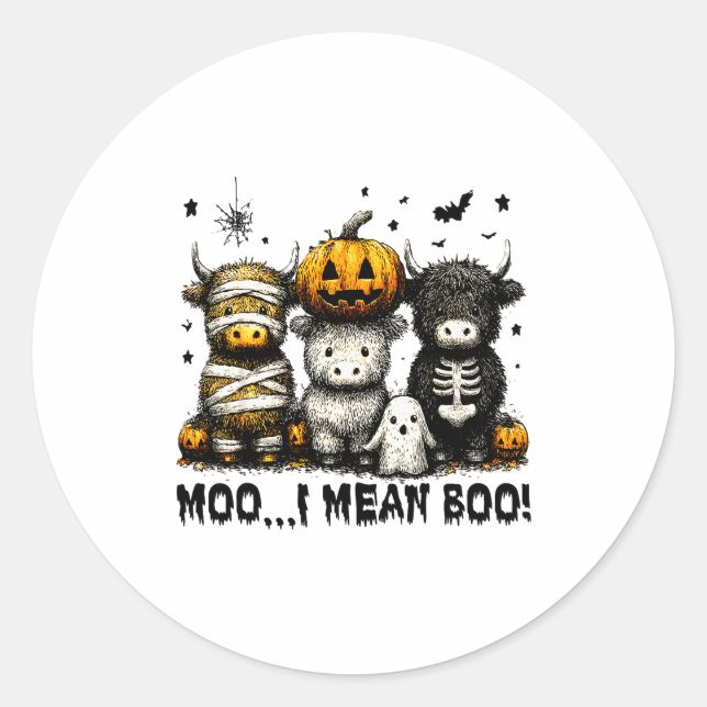 Pegatina Redonda Ghost Cow Moo I Mean Boo Halloween Outfit Funny Co (Anverso)