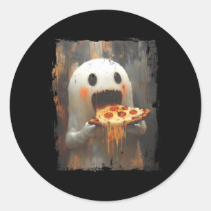 Pegatina Redonda Ghost Cute Pizza Comer Pizza Funny Comida Hallowee