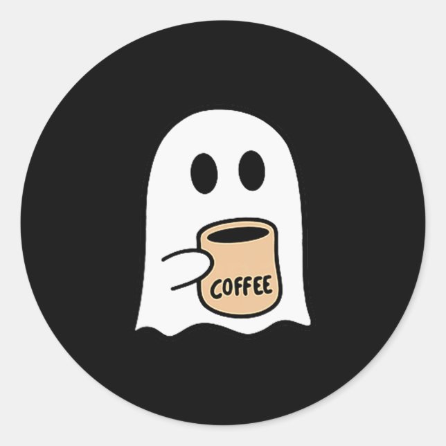 Pegatina Redonda Ghost Drinking Coffee Funny Halloween Costume Coff (Anverso)