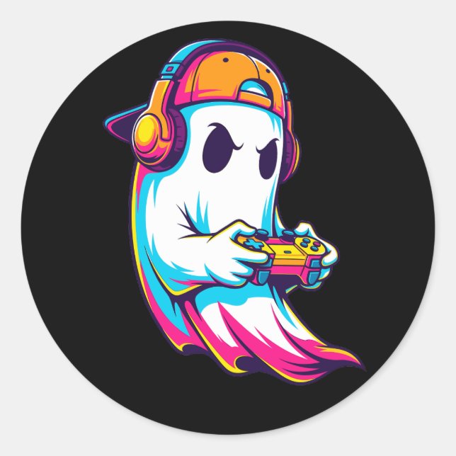 Pegatina Redonda Ghost Gamer de Guay Halloween (Anverso)