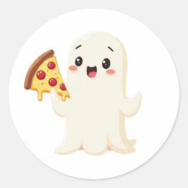 Pegatina Redonda Ghost Kawaii con pizza