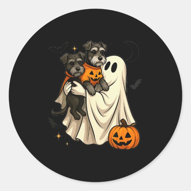Pegatina Redonda Ghost Miniature Schnauzer Dog Halloween  (Anverso)