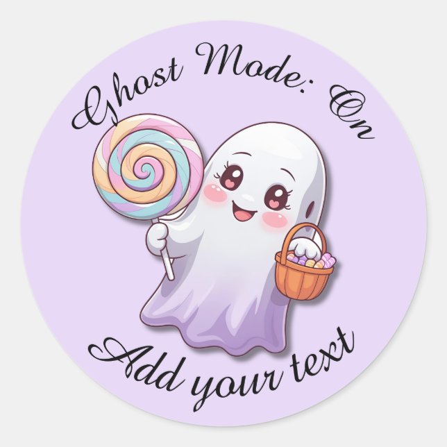 Pegatina Redonda Ghost Mode: On – Halloween Ghost Stickers (Anverso)
