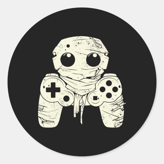 Pegatina Redonda Ghost Mummy Gaming Controller Halloween Gamer Cost (Anverso)