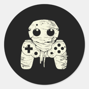 Pegatina Redonda Ghost Mummy Gaming Controller Halloween Gamer Cost