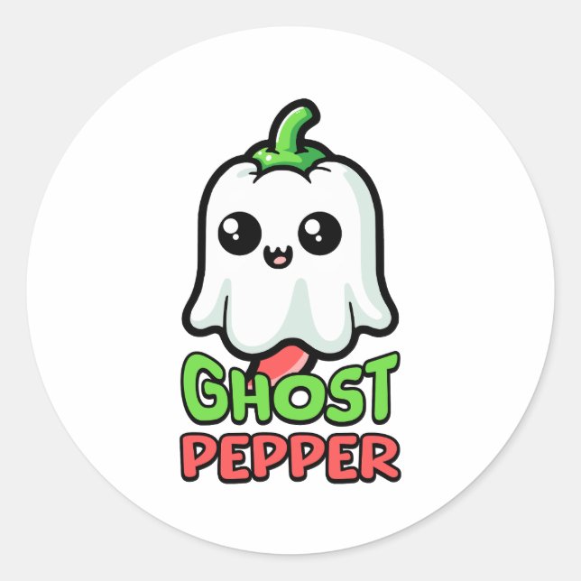 Pegatina Redonda ¡Ghost Pepper! Cuidada pimienta caliente (Anverso)