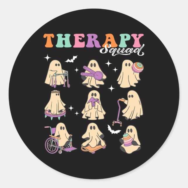Pegatina Redonda Ghost Physical Therapy Squad Slp Ot Team Hallow (Anverso)