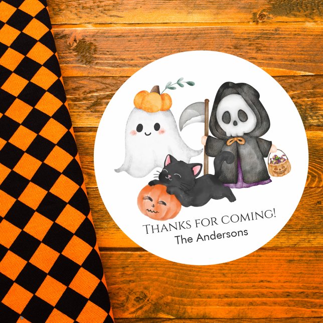 Pegatina Redonda Ghost Pumpkin Grim Reaper Cuesta Gato Negro Hallow (Subido por el creador)