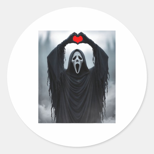 Pegatina Redonda Ghost Red Heart Hands Y Face Halloween Valentines  (Anverso)