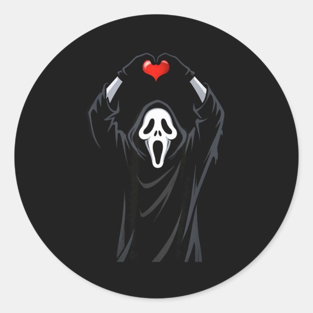 Pegatina Redonda Ghost Red Heart Hands Y Face Halloween Valentines  (Anverso)