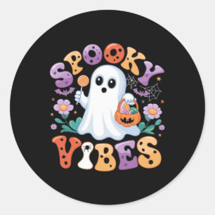 Pegatina Redonda Ghost Retro Groovy Fantasma Gir