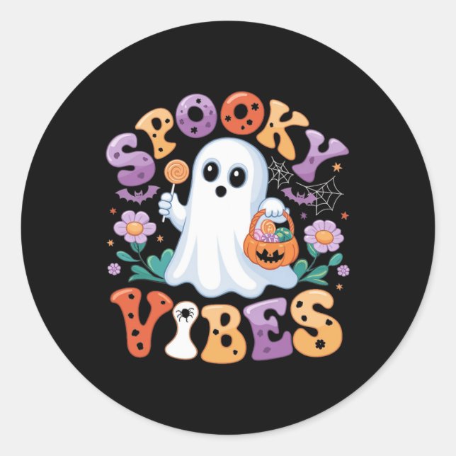 Pegatina Redonda Ghost Retro Groovy Fantasma Gir (Anverso)