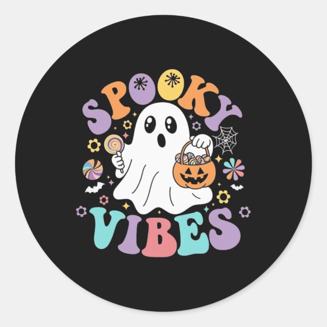 Pegatina Redonda Ghost Retro Groovy Fantasma Gir (Anverso)