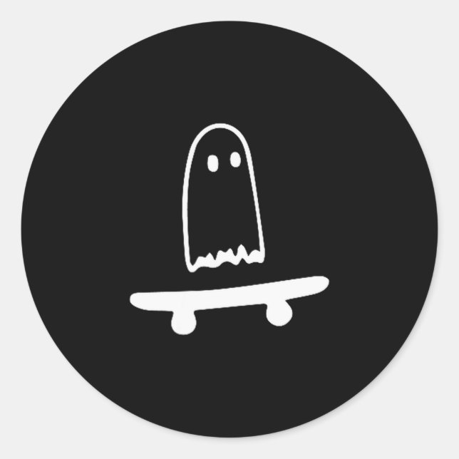 Pegatina Redonda Ghost Skateboard Lazy Halloween Costume Funny Skat (Anverso)