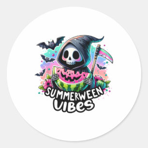 Pegatina Redonda Ghost Summerween Vibes Watermelkin Calabaza Verano