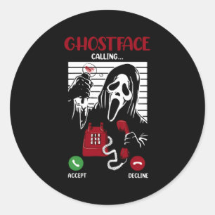 Pegatina Redonda Ghostface llama a Halloween fantasma asustada por